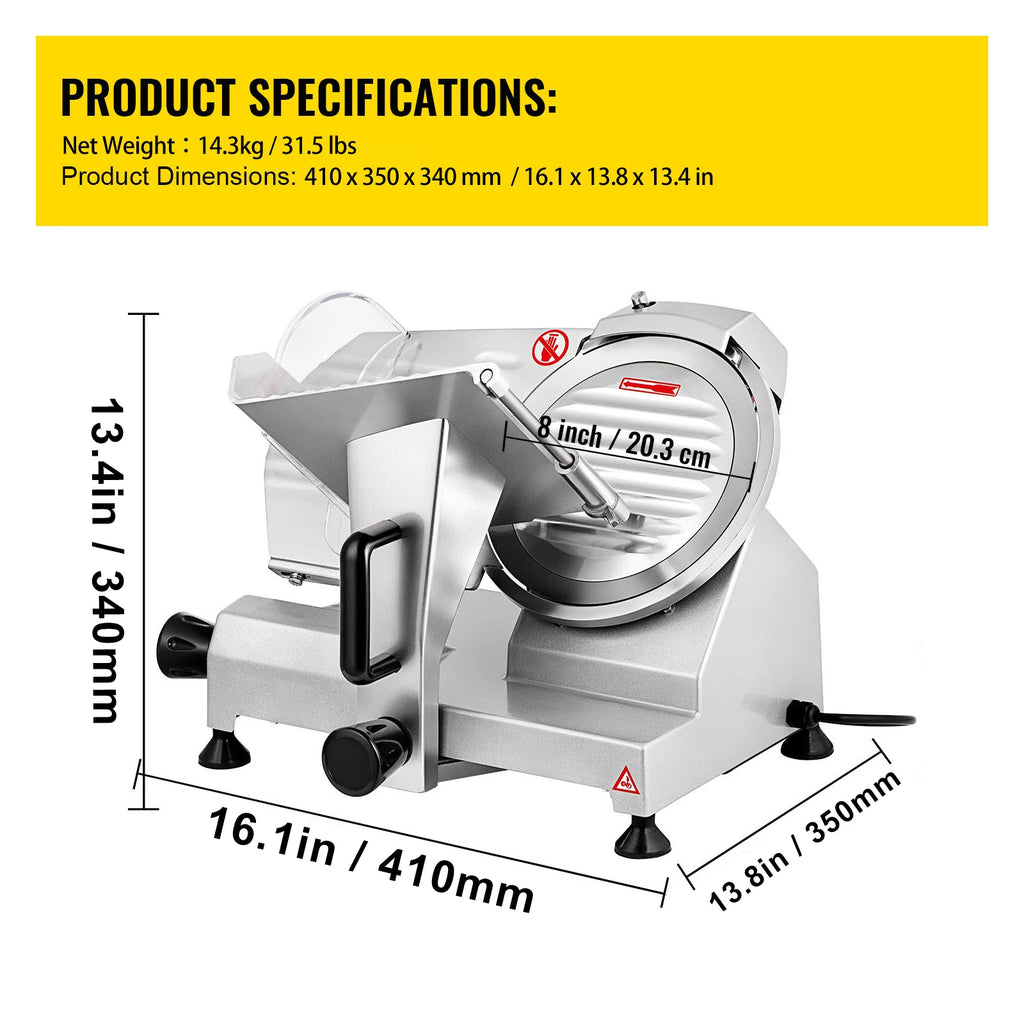 Electric Meat Slicer 8"/10" — Carbon Steel Blade, Adjustable Thickness for Deli, Meat & Cheese