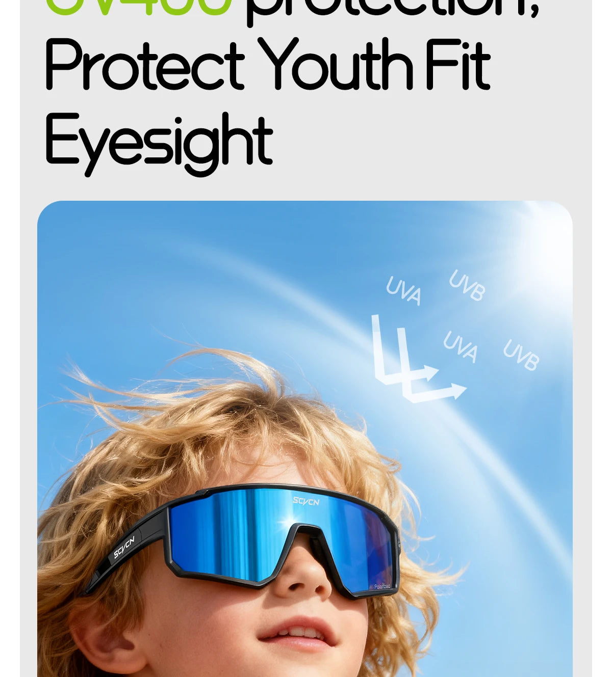 SCVCN Kids Photochromic Sport Sunglasses | UV400 Boys Girls Outdoor Skateboarding Bike Golf Eyewear
