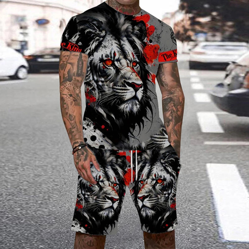 Men's 3D Tiger Print O-Neck Short Sleeve T-Shirt & Shorts Set – Cool Personalized Streetwear