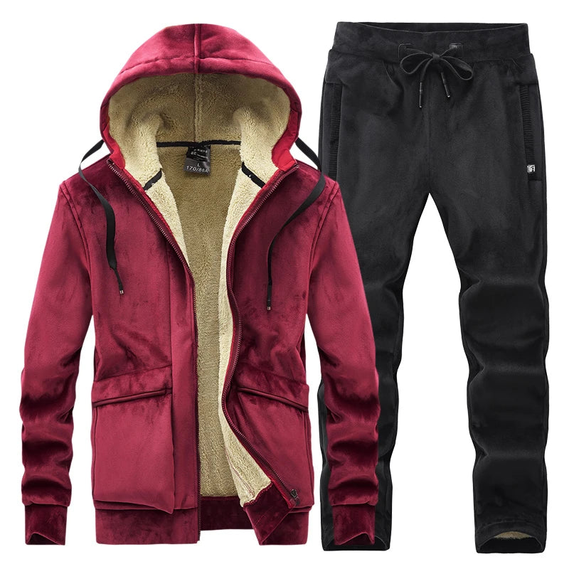 Men's Fleece Hooded Warm Tracksuit – Thick Winter Hoodie & Sweatpants Set