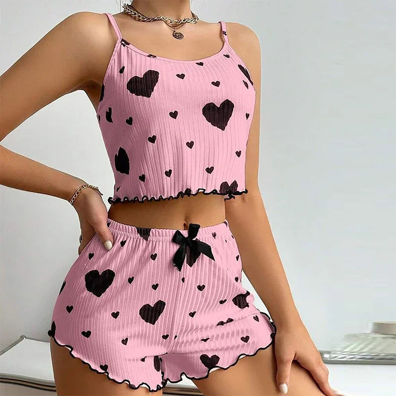 Women's 2-Piece Tank Top & Shorts Pajama Set | Soft Ventilated Love Print Sleepwear