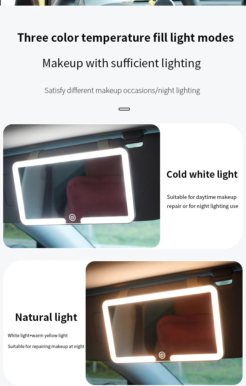 LED Car Sun Visor Vanity Mirror — Rechargeable HD Makeup Mirror