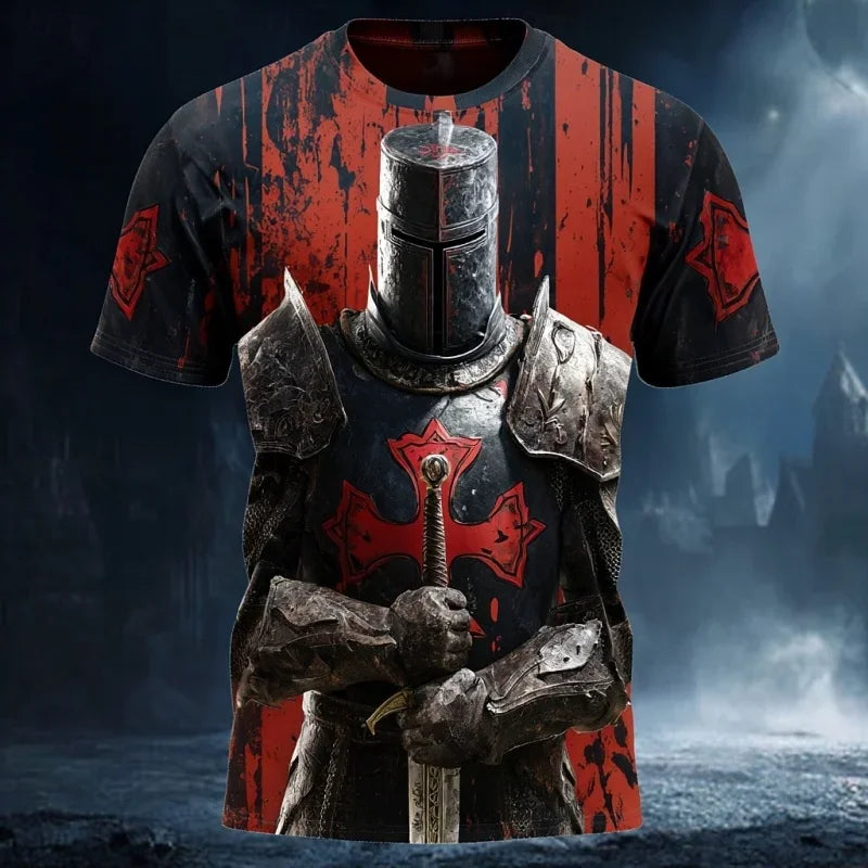 3D Print Templar Knight Warrior T-Shirt — Medieval Graphic Short Sleeve Tee