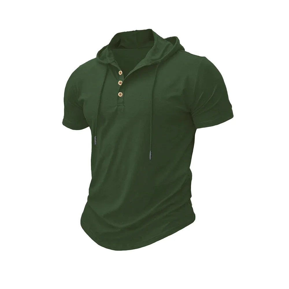 Men's Hooded Short-Sleeve Gym T-Shirt — Athletic Training Tee with Hood