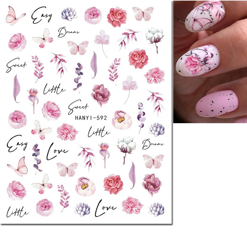 3D Summer Tropical Nail Art Sticker Decals — Palms, Butterflies & Flowers