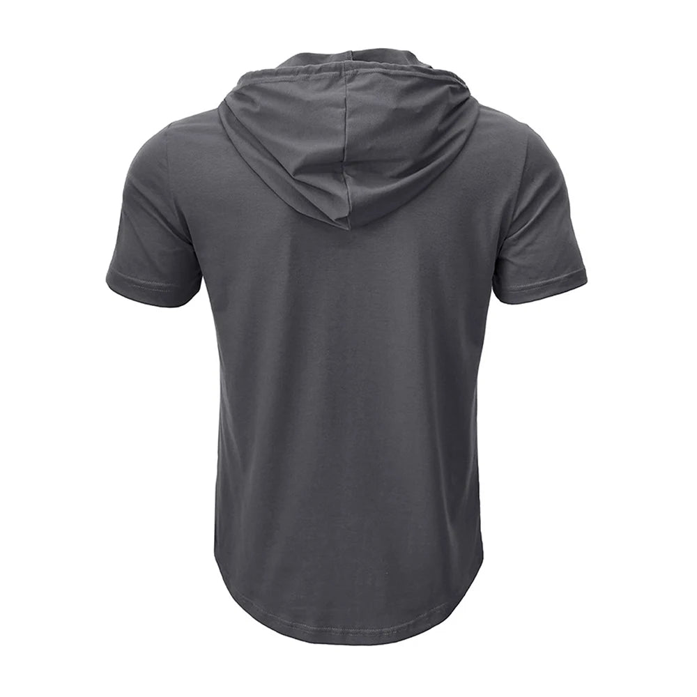 Men's Hooded Short-Sleeve Gym T-Shirt — Athletic Training Tee with Hood