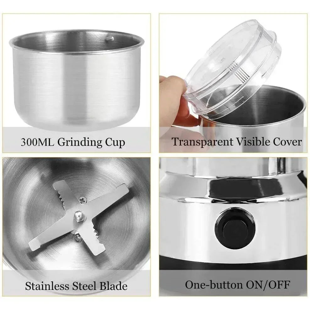 4-Blade Electric Coffee & Grain Grinder — Multifunctional Nut, Bean & Spice Blender