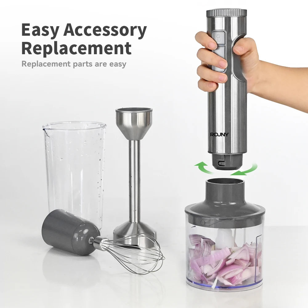 4-in-1 Hand Immersion Blender – Stainless Steel Stick Mixer, 700ml Beaker, 500ml Processor & Whisk