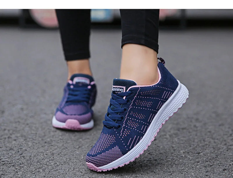 Women’s Casual Mesh Flat Sneakers — Breathable Lightweight Walking Shoes