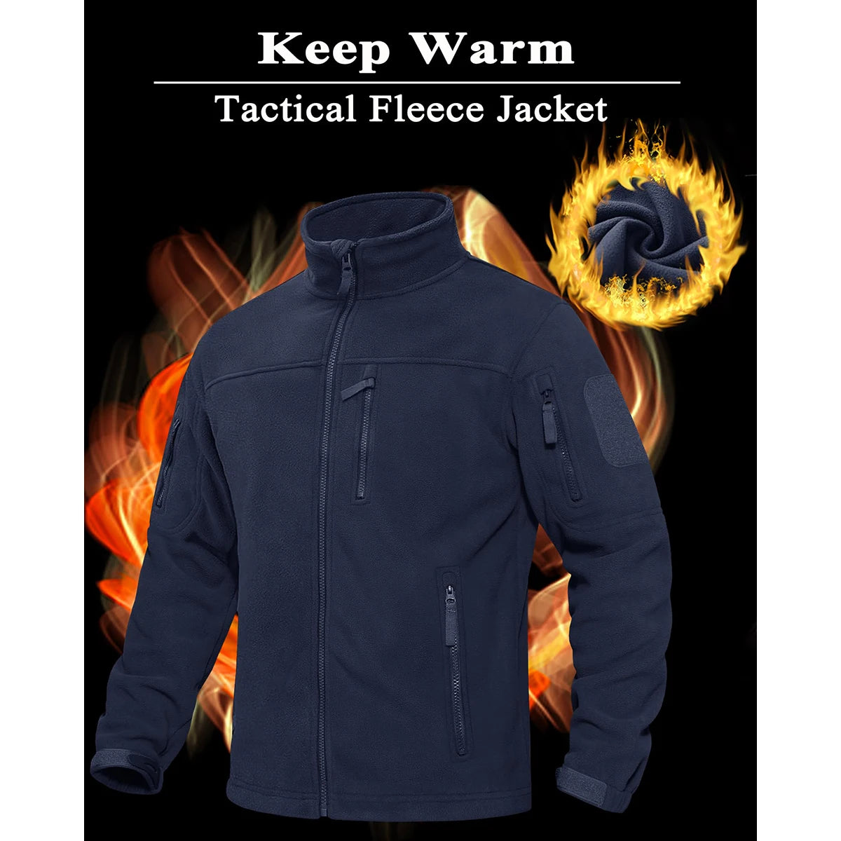 Men's Full Zip Fleece Hiking Windbreaker — Multi-Pocket Outdoor Work Jacket