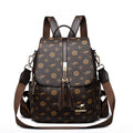 Women's Luxury Leather Backpack – Vintage Print Tassel Fashion Bag