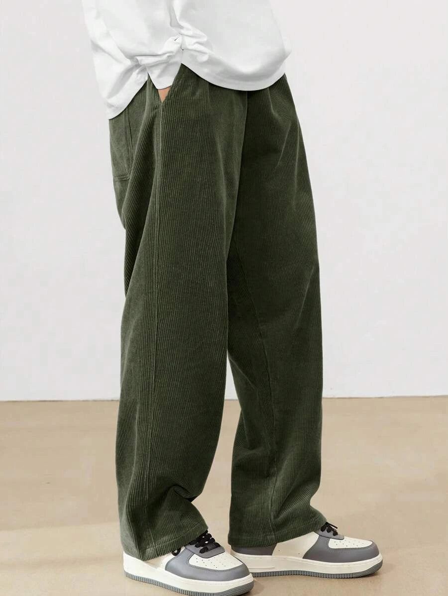 Men's Corduroy Straight Leg Thermal Trousers — Warm Casual Winter Pants