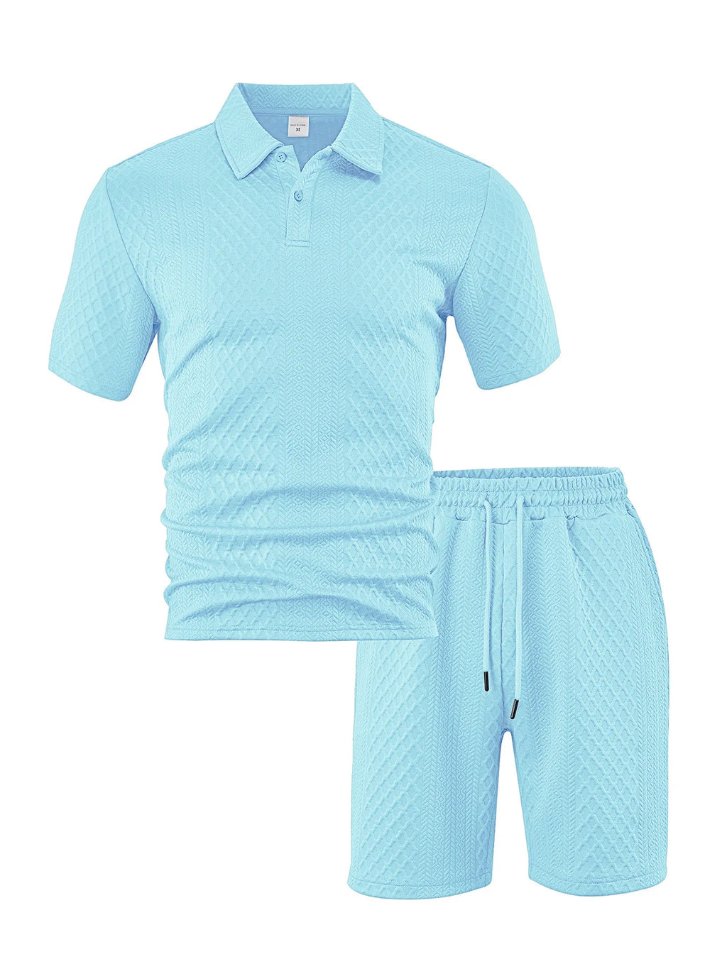 Men's Jacquard Polo Shirt & Drawstring Shorts Casual Summer 2-Piece Set