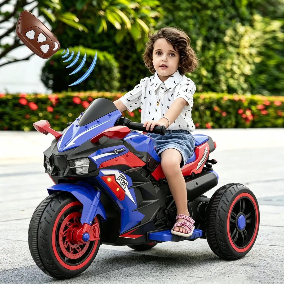 12V Kids Ride-On Motorcycle – Three-Wheel Electric Toy with Remote