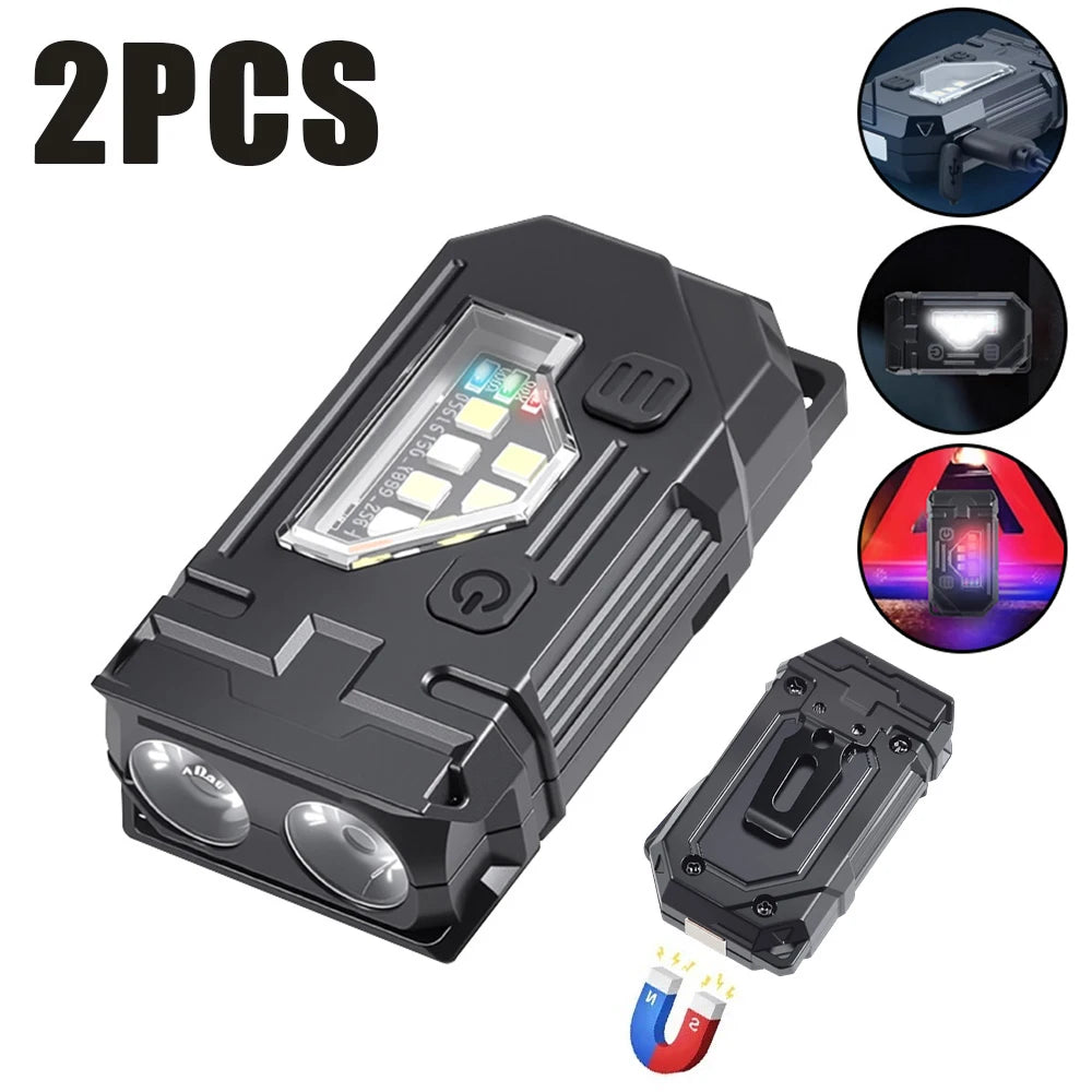Mini USB Rechargeable LED Flashlight – COB Side Light, Magnetic Tail & Emergency Camping Lantern