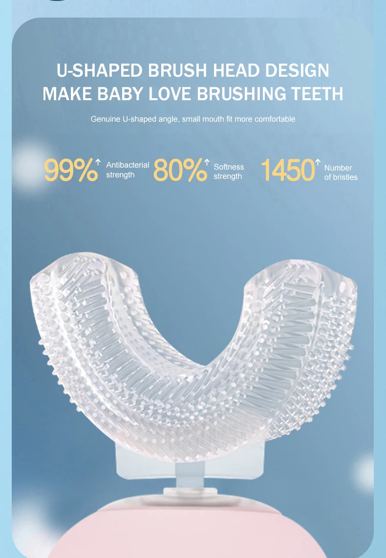 BALASHOV Kids U-Shaped Electric Toothbrush – 360 Sonic, IPX7, Food-Grade Silicone, 15-Day Battery