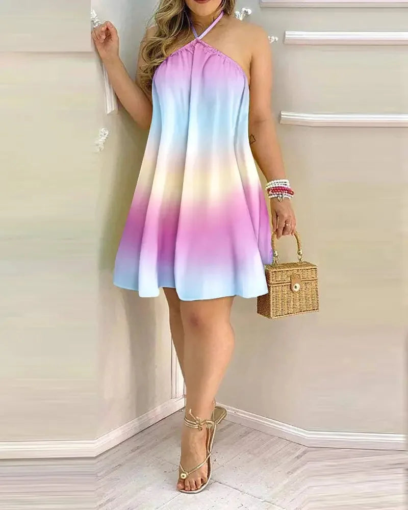 Floral Print Halter Neck Backless Boho Dress – Spring & Summer Women's Casual Dress