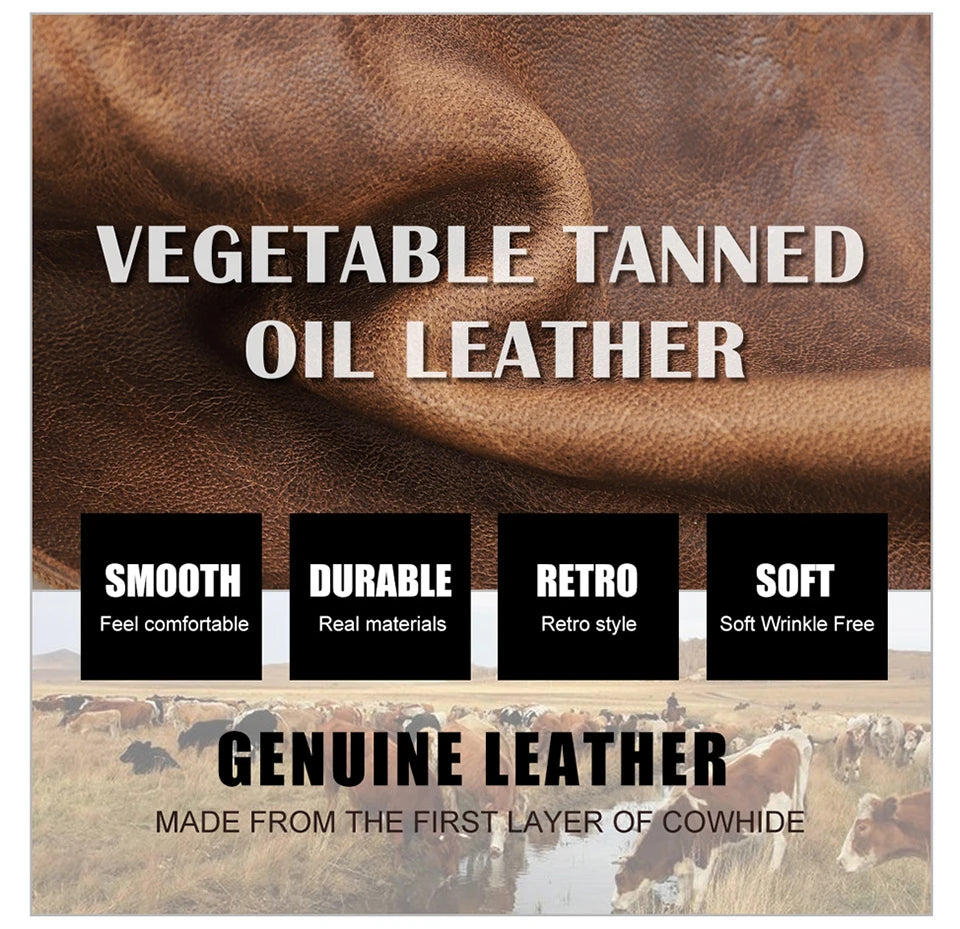 Genuine Cowhide Leather Men's Trifold Wallet – Vintage Crazy Horse Leather Zip Coin Pocket Purse