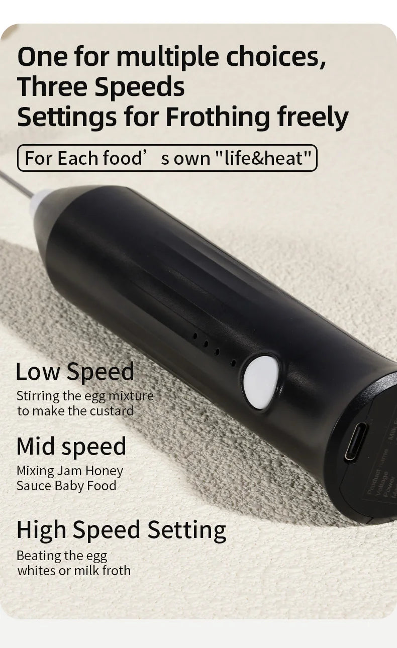 Wireless USB Rechargeable Milk Frother – 3-Speed Handheld Foam Maker & Coffee Whisk