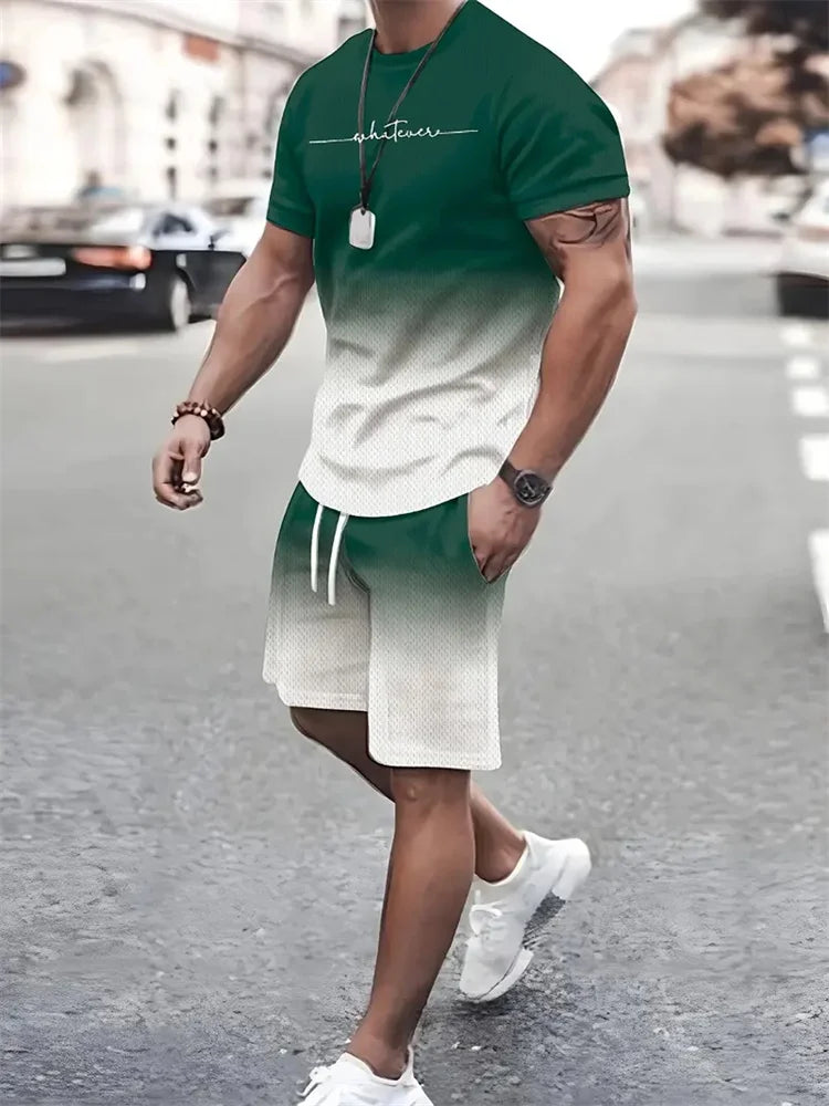 Men's Oversized 3D Print Crewneck T-Shirt & Drawstring Shorts Set