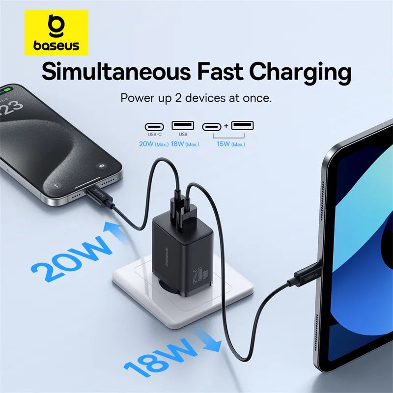 Baseus 20W USB-C Fast Charger — Compact PD Wall Adapter for iPhone & Android