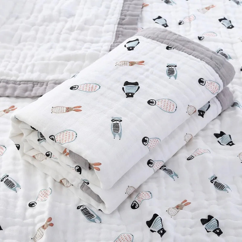6-Layer Cotton Gauze Baby Swaddle Blanket – Breathable Cartoon Newborn Wrap & Bath Towel