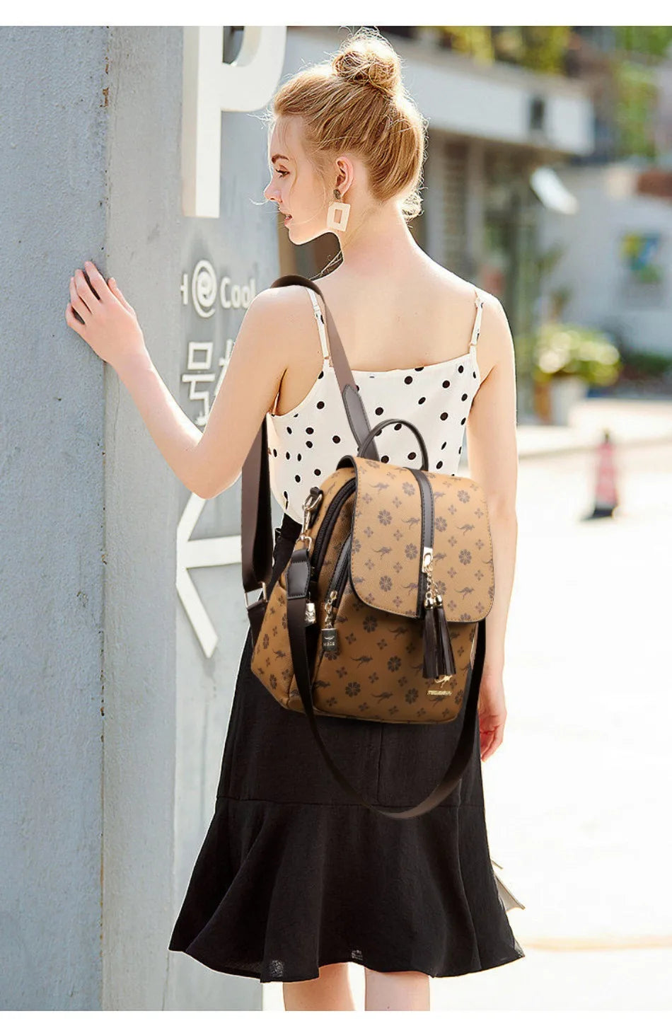 Women's Luxury Leather Backpack – Vintage Print Tassel Fashion Bag