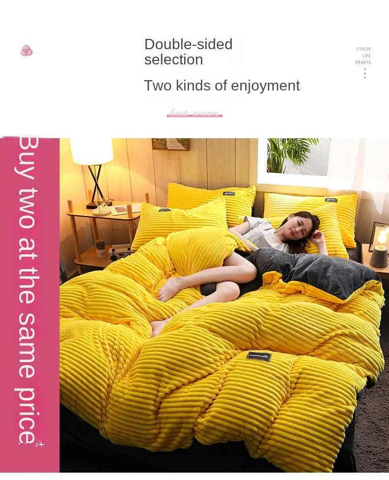 Thick Velvet Duvet Cover Set – Warm Solid Color 3-Piece Bedding, 12 Colors & 4 Sizes