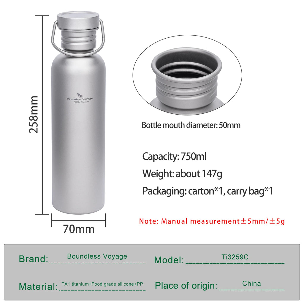Boundless Voyage TA1 Pure Titanium Wide-Mouth Water Bottle – Ultralight Sport Bottle for Camping, Hiking & Travel