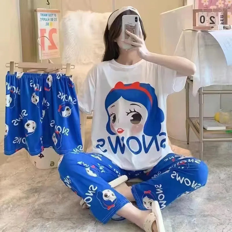 Women's New Three-piece Pajamas Homewear Set of Sweet Pajamas Cartoon Leisure Women's Homewear Pajamas Set