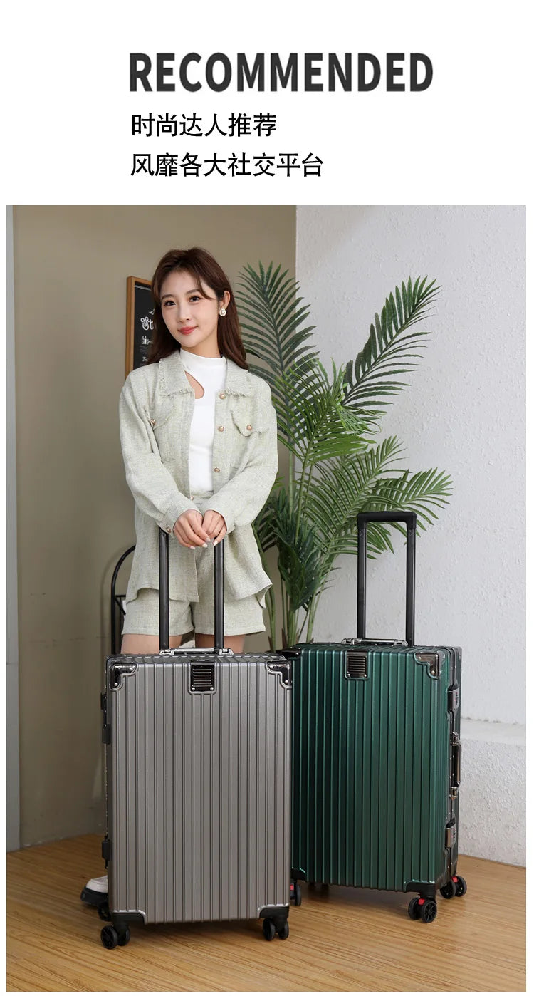 Aluminum Frame Leather Trolley Case — 20"/24"/26"/28" Universal Wheels