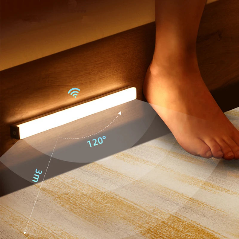 Motion Sensor LED Night Light Strip – USB Rechargeable, 3 Modes, Warm or Cool White for Cabinet, Wardrobe & Staircase