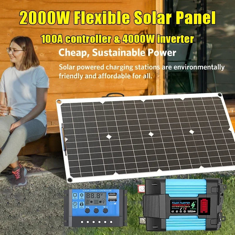 4000W Solar Panel Kit – 12V to 110V/220V with 6000W Inverter & 12V Battery Charging for Home, RV & Emergency