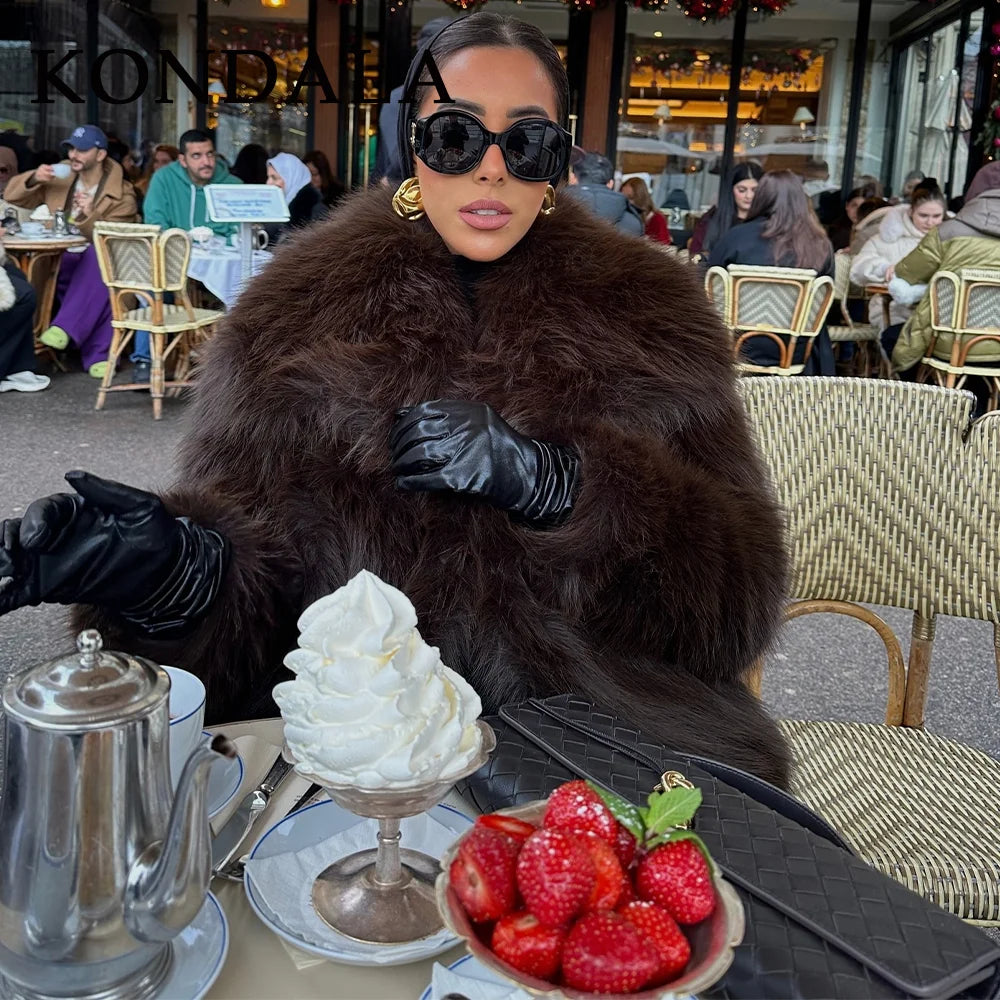 Women's Oversized Faux Fur Jacket – Single-Breasted Elegant Warm Coat