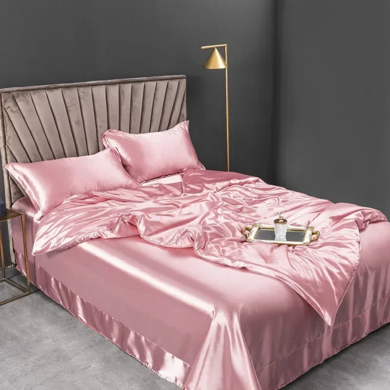 Silky Rayon Bedding Set – Luxury Solid Color Duvet Cover with Sheet & Pillowcases, 6 Colors & 5 Sizes