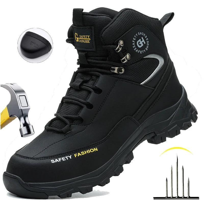 Men's Button-Closure Synthetic Work Shoes