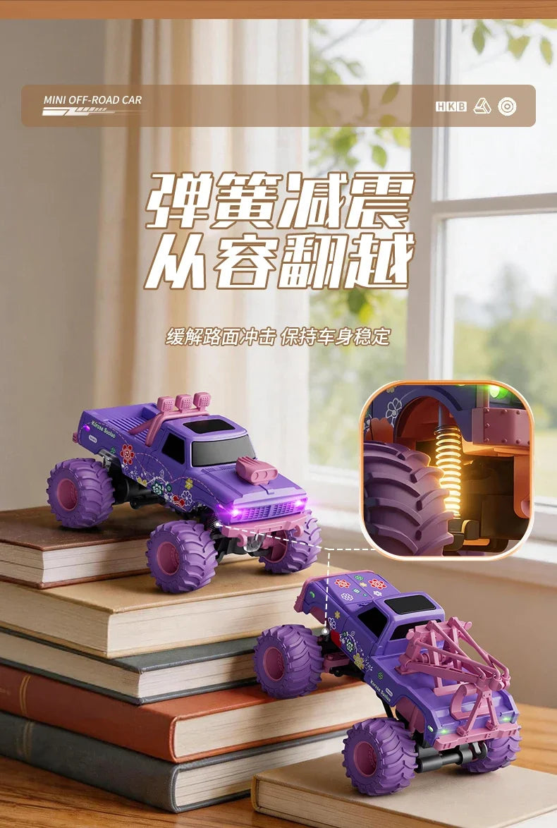 hot model 1:64 mini alloy remote control truck 2.4G four-wheel drive big foot off-road vehicle simulation model children toy car
