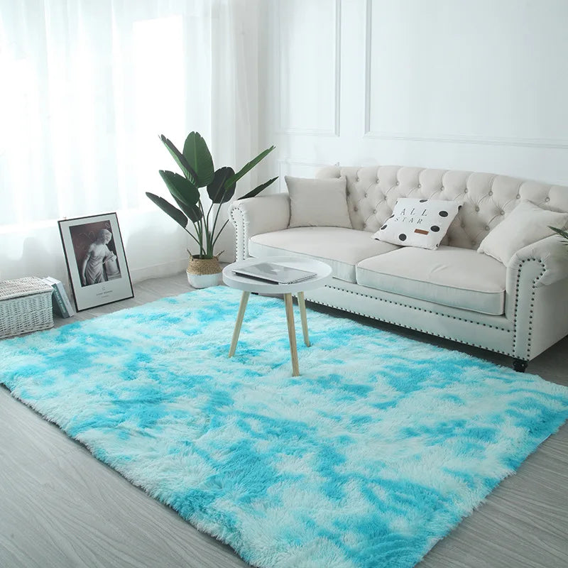 VIKAMA Tie-Dye Plush Carpet — Soft Fluffy Non-Slip Area Rug for Living Room, Kids Room & Baby Crawling