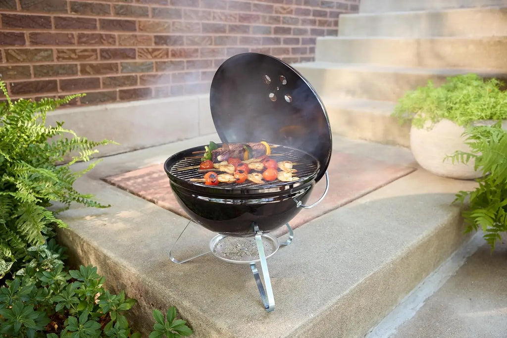 Portable 14" Charcoal Grill | Compact BBQ Kettle, Lid Lock, Porcelain-Enameled Finish, 10.5 lbs, Camping, Tailgating & Balcony