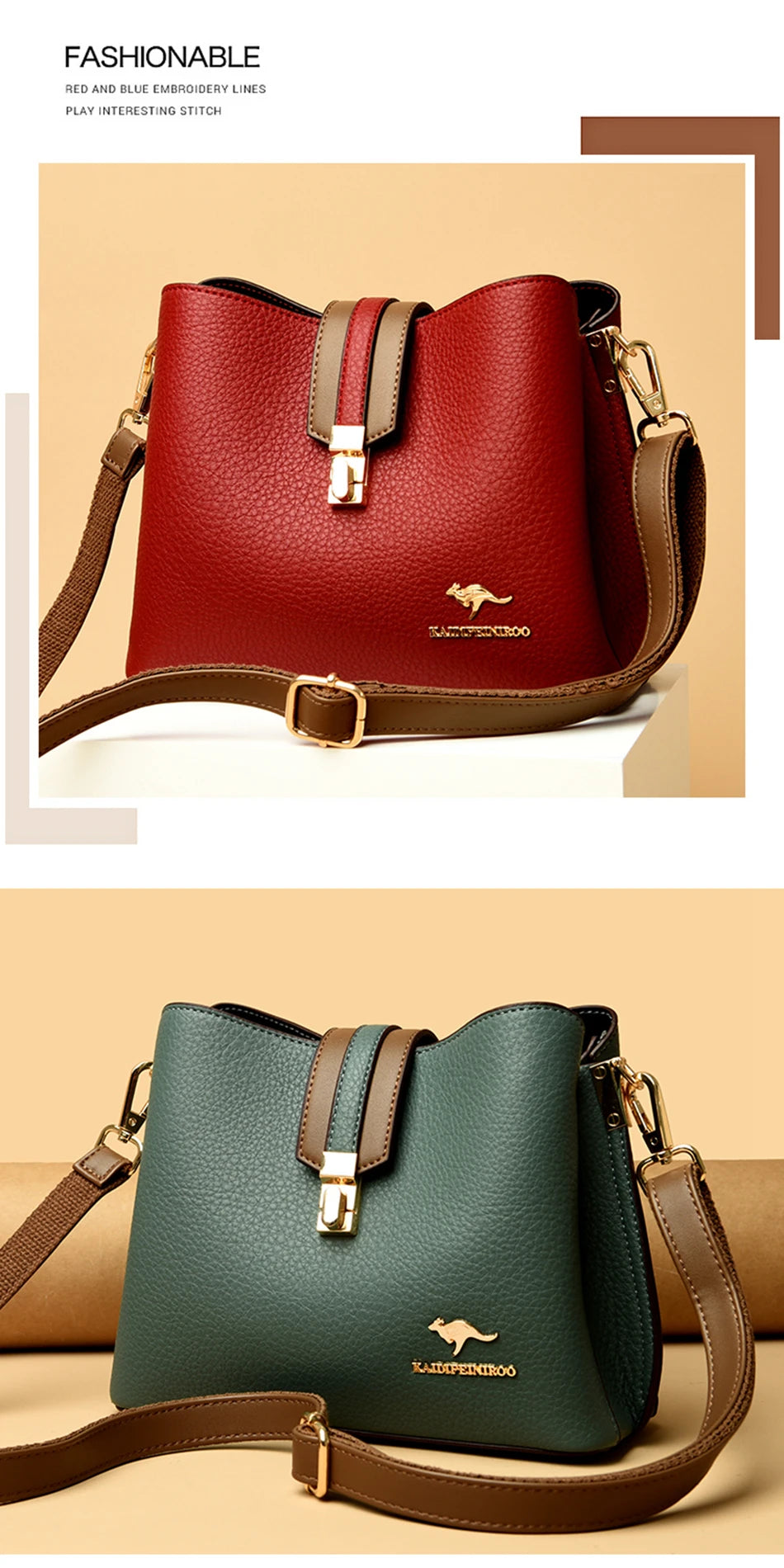 KMFFLY Patchwork Lock Square Shoulder Crossbody Bag – High Capacity PU Leather Handbag for Women