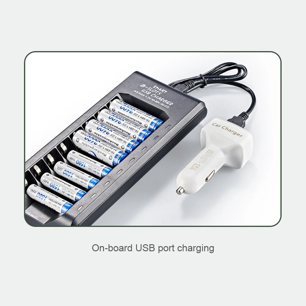 8-Slot USB NiMH AA/AAA Battery Charger – Fast Charging with Short Circuit Protection & USB Output