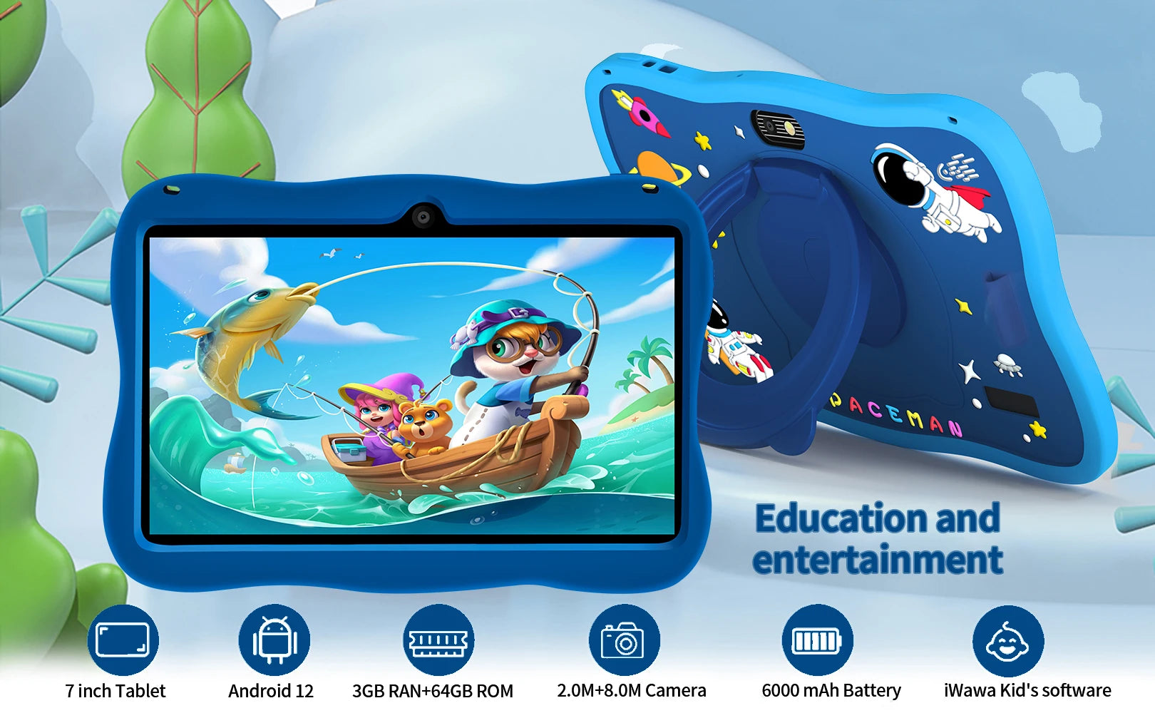 BDF 7" Kids Tablet – 4GB RAM, 64GB, Android 13, Dual Camera, Wi-Fi
