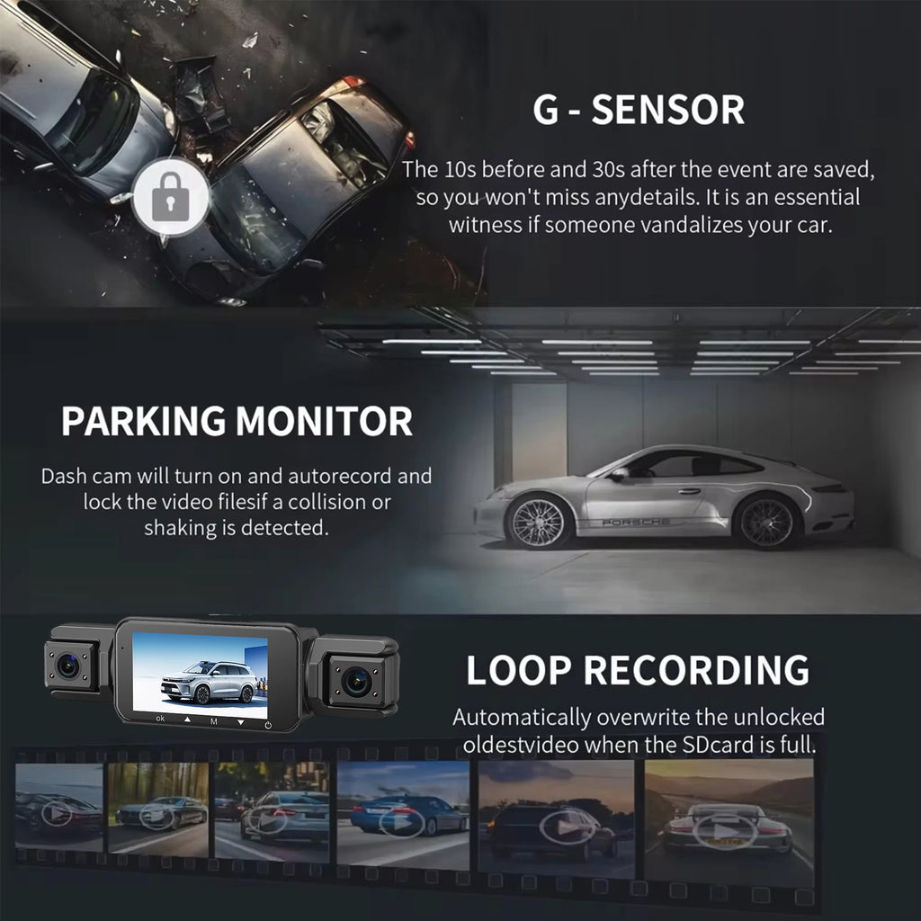 4-Channel WiFi Dashcam – FHD 1080P, Night Vision, Loop Recording, Parking Monitor | Front + Rear + Side