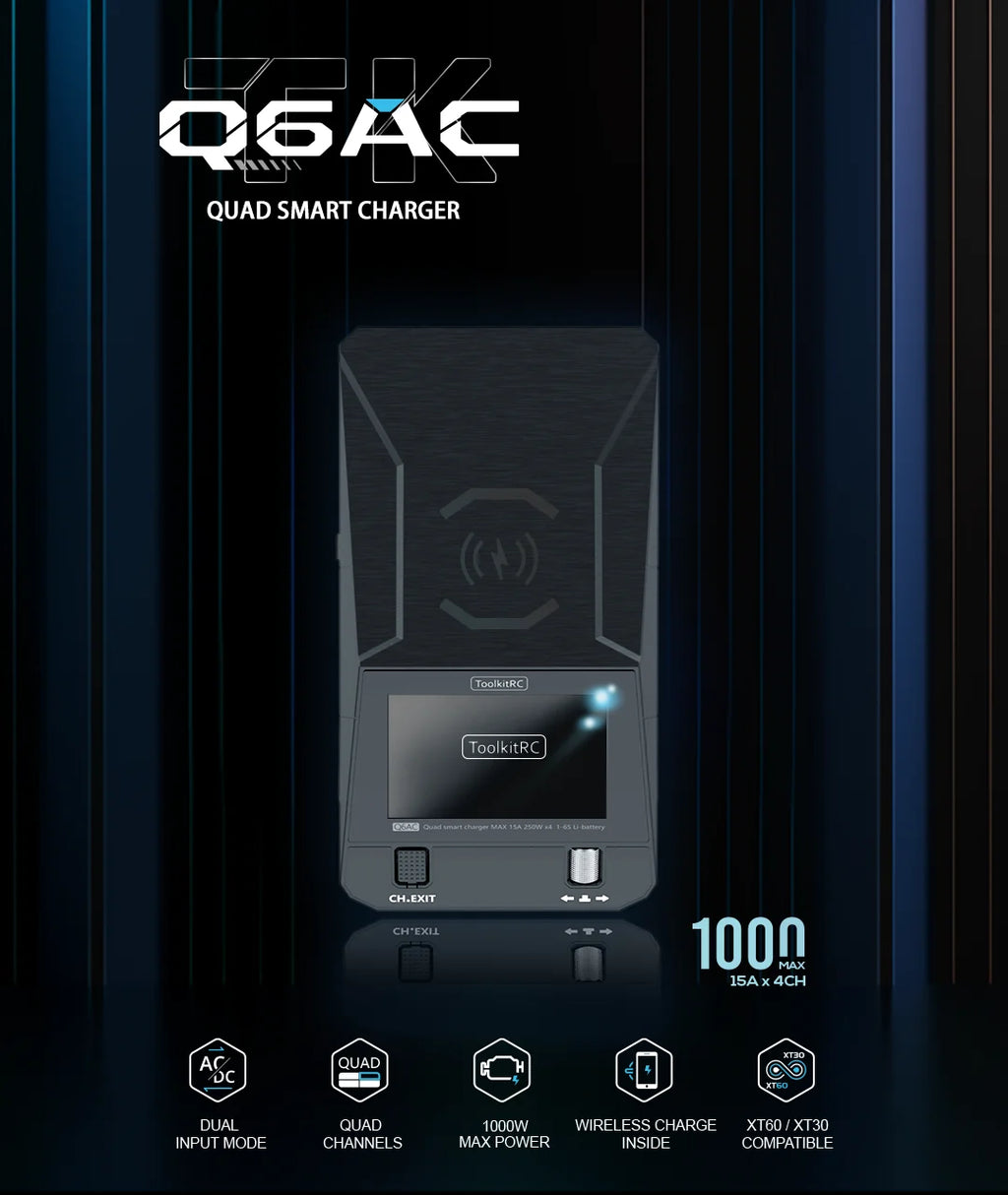 ToolkitRC Q6AC Multi-Chemistry Battery Charger — LiPo, LiFePO4, NiMH & Lead-Acid