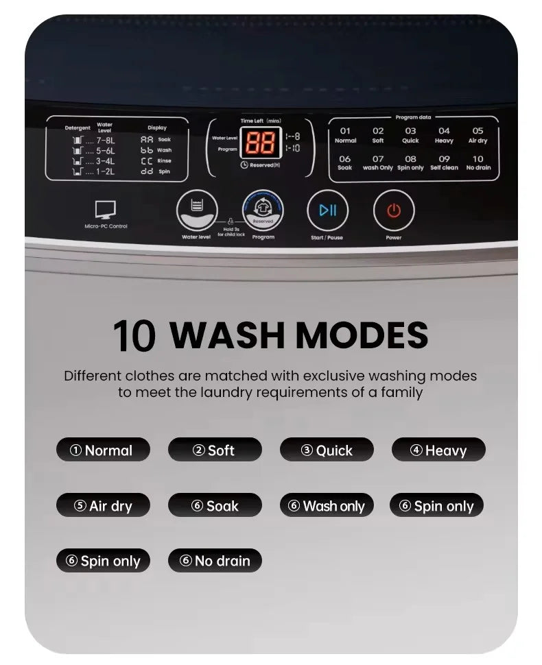 10KG Fully Automatic Top Load Washer-Dryer Combo — All-in-One Portable Laundry Machine for Home & Industrial Use