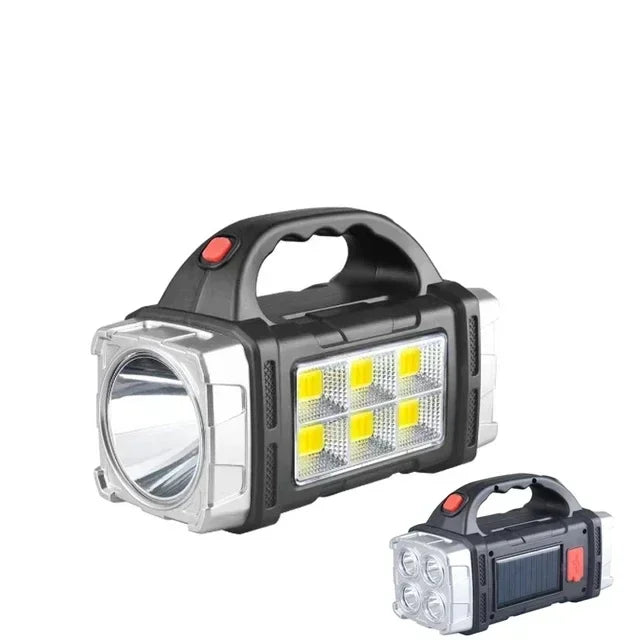 USB + Solar Rechargeable COB LED Flashlight – Powerful Outdoor Camping Torch & Portable Power Bank Searchlight