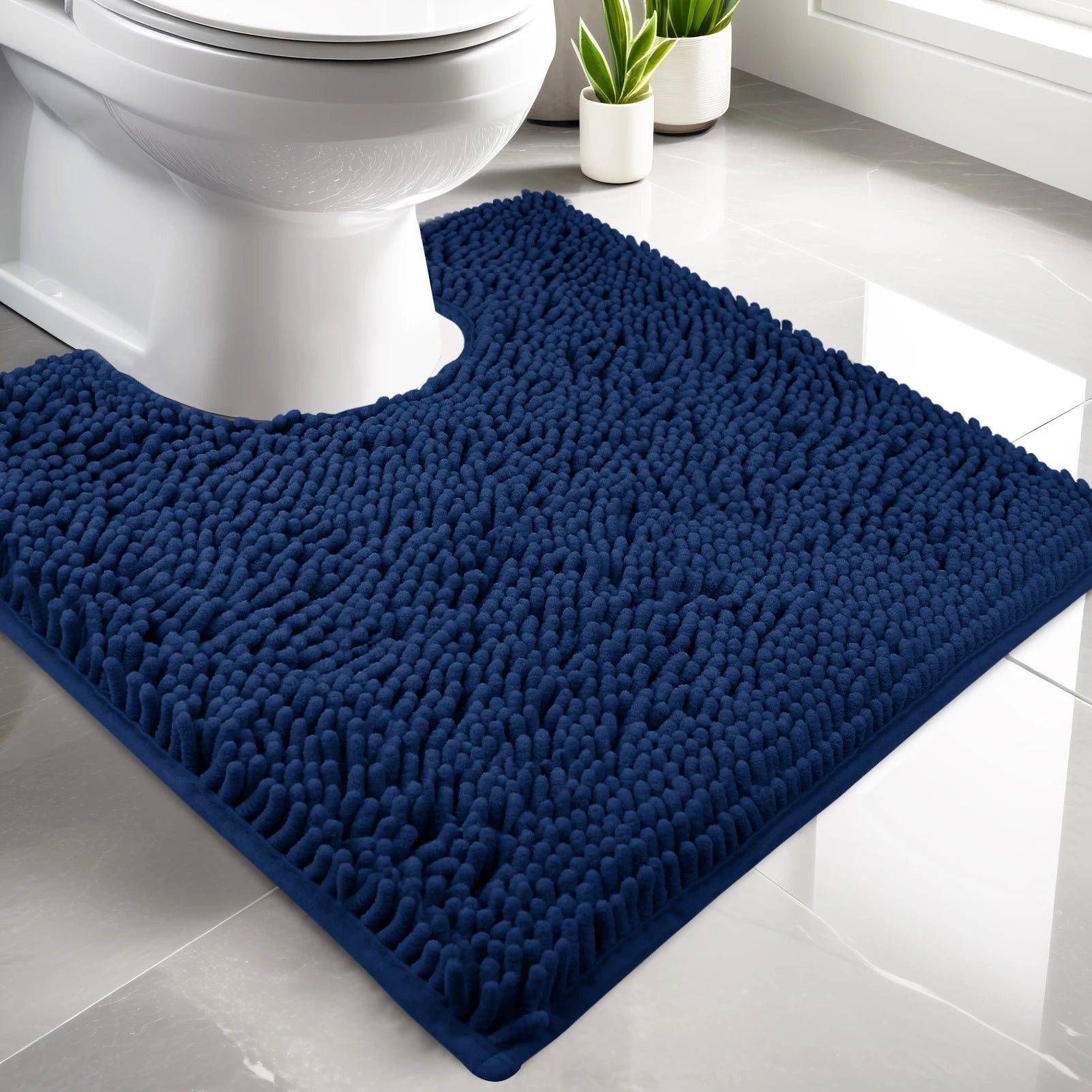 Luxury Chenille Toilet Rugs U-Shaped 50X50cm Soft Absorbent Non-Slip Contour Bathroom Rugs Machine Washable Contoured Bath Mats