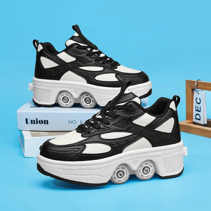 2-in-1 Deform Wheel Roller Skate Shoes – Invisible Removable Pulley, Automatic Walking & Skating Parkour Shoes