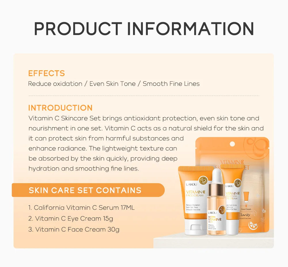 LAIKOU 3-Piece Skin Care Set – Face Cream, Serum & Eye Cream | Moisturizing Anti-Wrinkle Kit