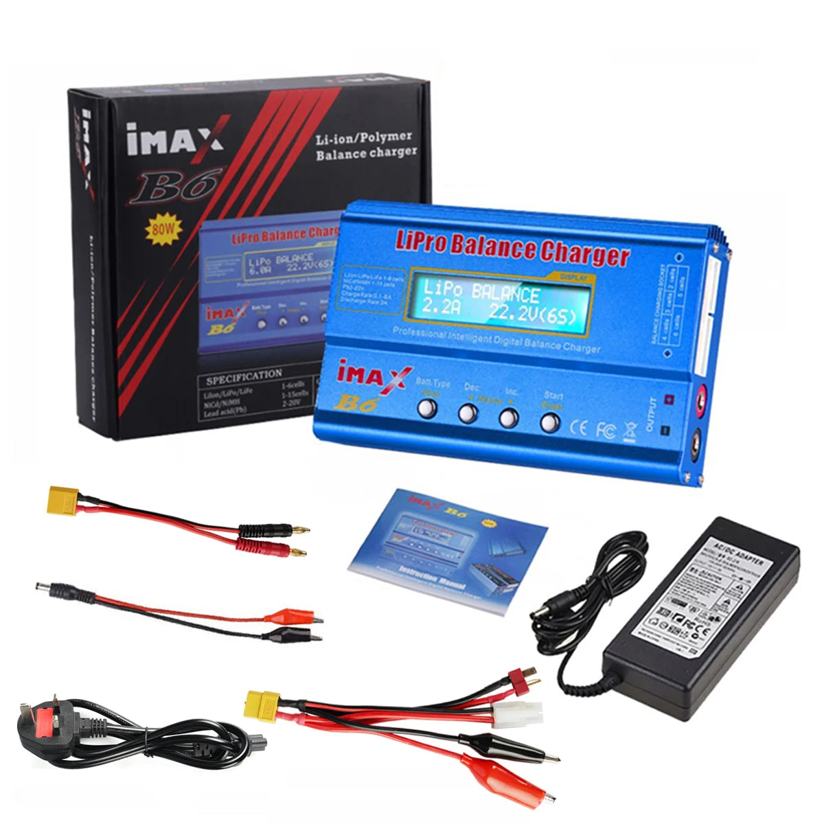iMAX B6 80W LiPo Balance Charger Discharger – NiMH, Li-ion, NiCd, LiFe, Pb with 15V 6A Adapter